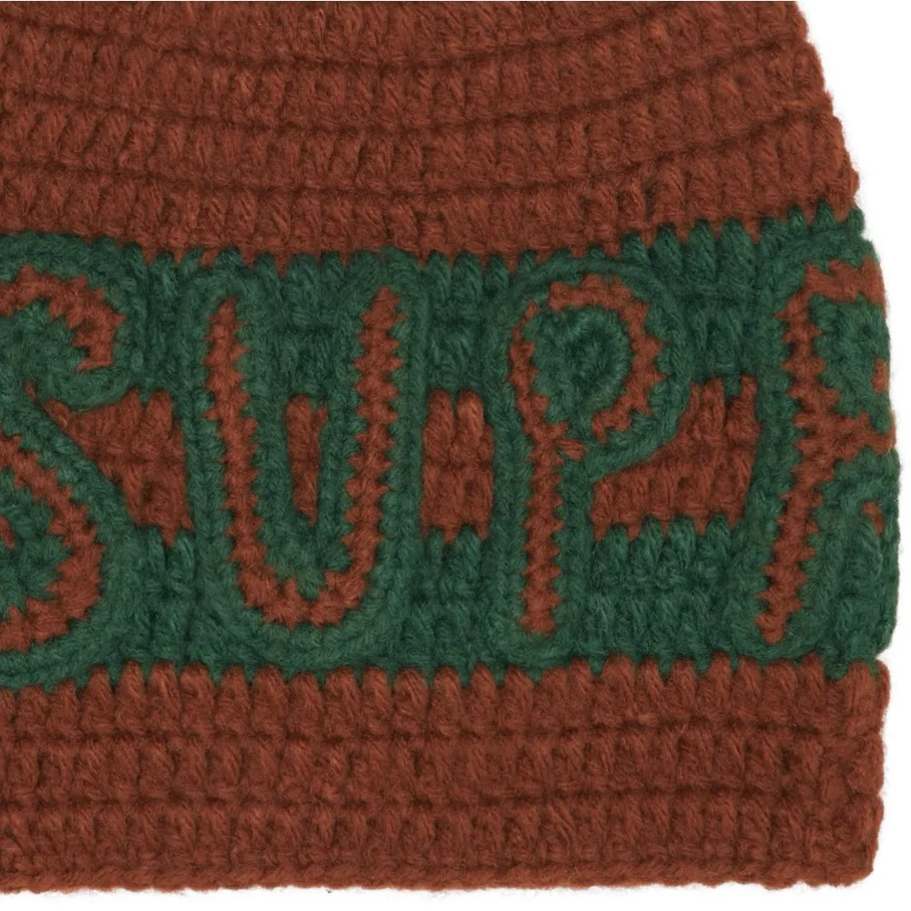 Supreme brown dark green handmade logo knit crochet beanie hat